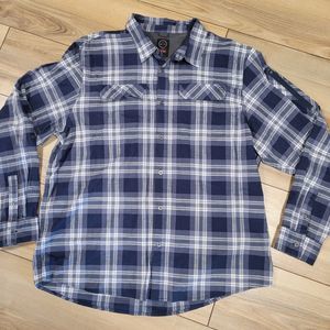 Wrangler ATG Regular Fit Blue/White Plaid Long Sleeve Button Up Shirt Size XXL
